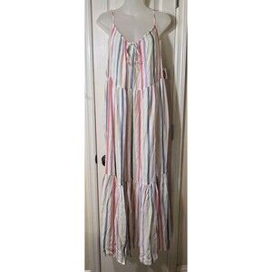 Old Navy Women’s Tiered Maxi Dress Large New Sundress Pastel Striped Sleeveless